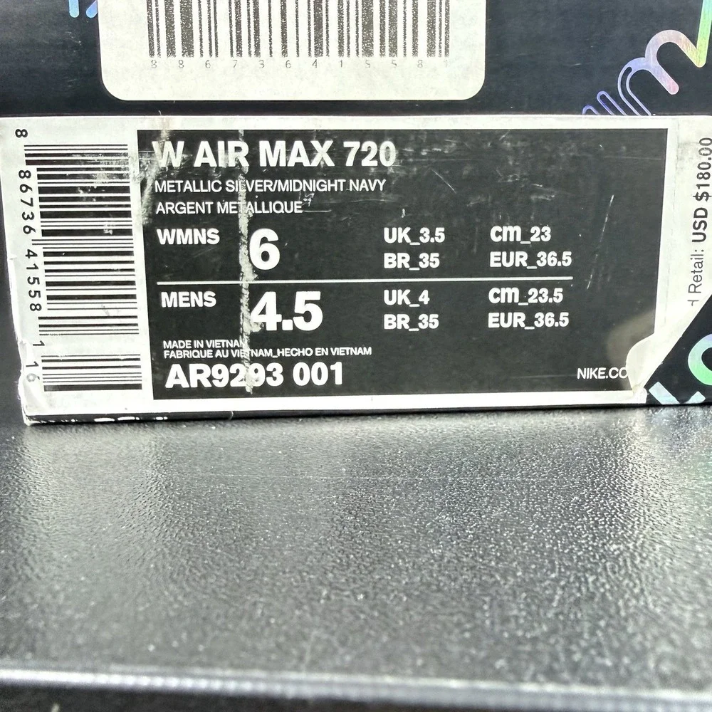 Nike Air Max 720 Youth Size 4.5 women's 6 Northern Lights Day Silver Navy blue